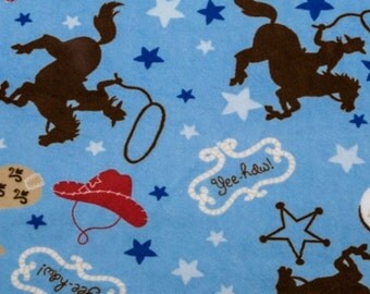 Cowboy Buckaroo Minky Fabric Boots Cowboy Hat Star Horse Print Cowboy nursery Blue Cowboy blanket Horse blanket Toddler cowboy blanket