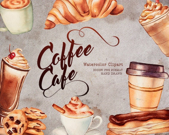 Coffee clipart  Cafe  clipart  Food Watercolor clipart 