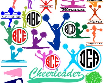 Cheer SVG Cut Files / Cheerleading silhouette / Cheer Monogram Frames / Cheerleader Frame / Cheer svg / svg dxf ai eps png /