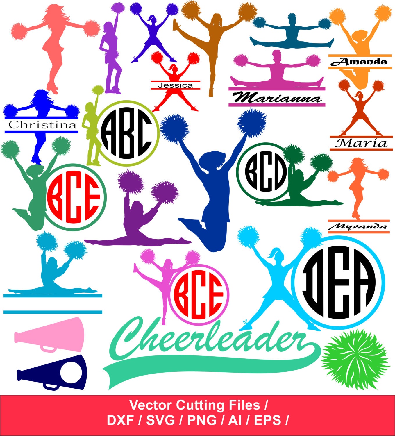 Download Cheer SVG Cut Files / Cheerleading silhouette / Cheer Monogram