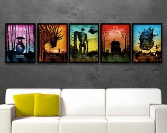 Studio Ghibli Minimalist Poster Set, Totoro, Princess Mononoke, Castle in the Sky, Spirited Away, Moving Castle, Miyazaki Japanese Movie