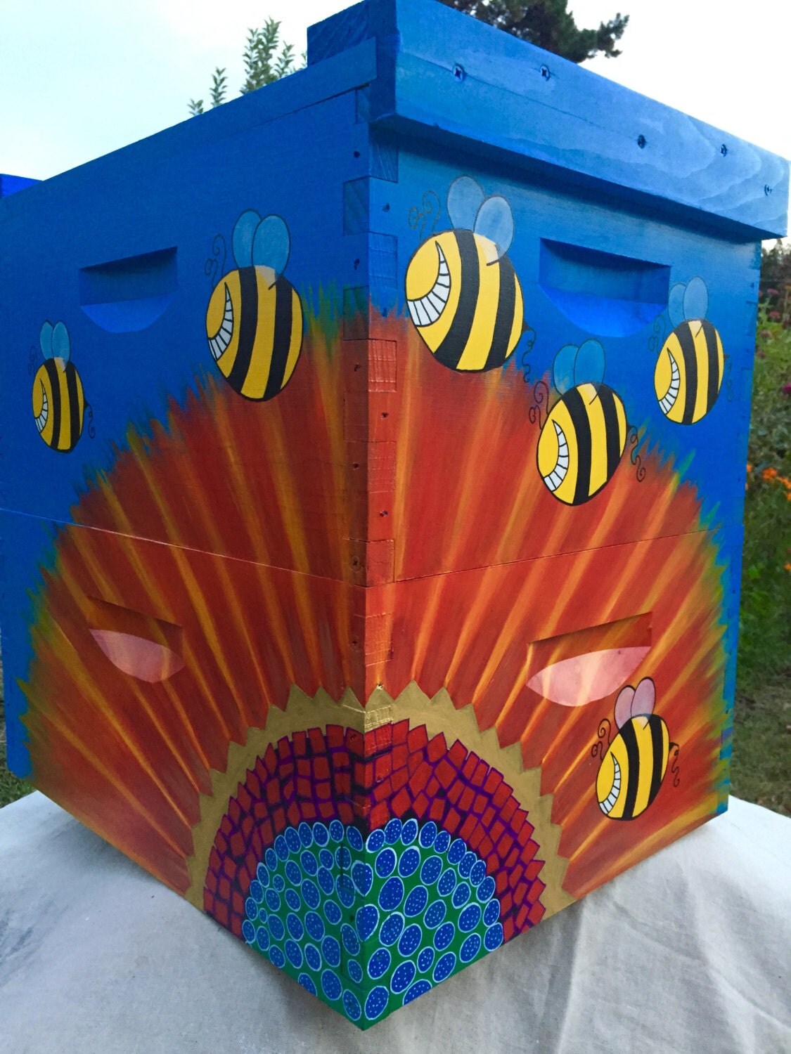 Crazy Bees Beehive Box for Honey Bees Custom by IzzabellaBeez Crazy Bees Beehive Box for Honey Bees Custom by IzzabellaBeez