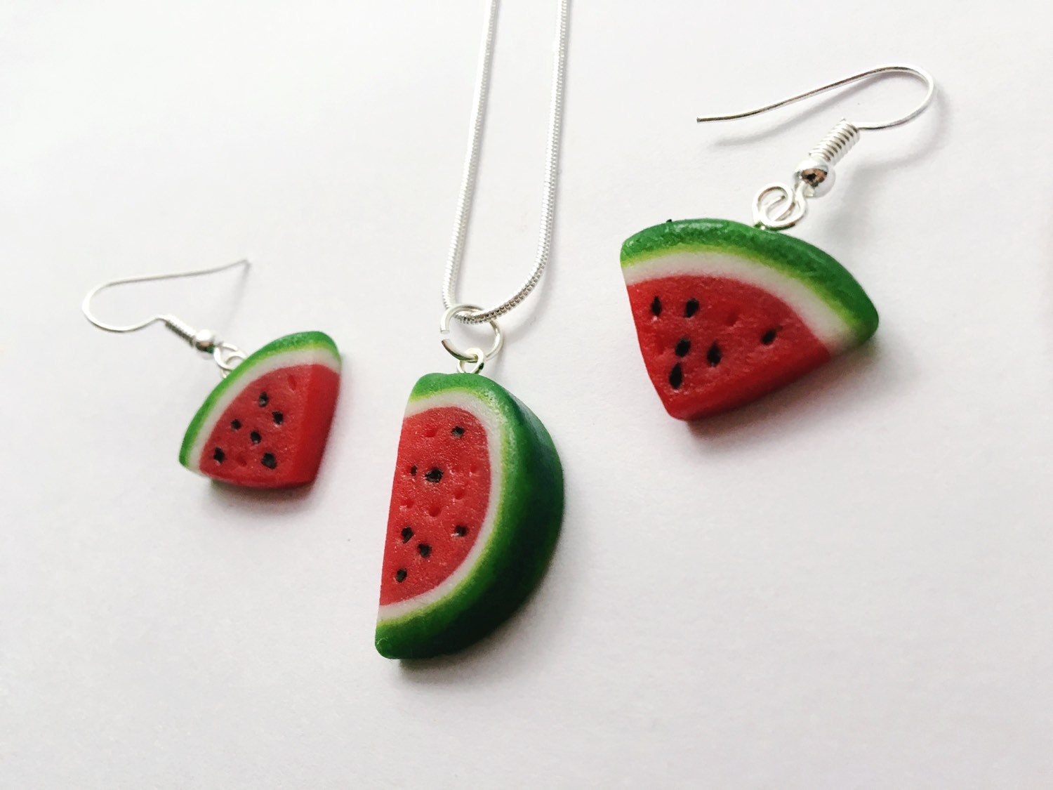 Polymer Clay Watermelon Fruit Slice Earrings or Half Slice