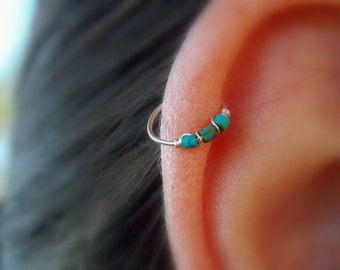 Thin Helix earring - Cartilage earring - tragus piercing - turquoise piercing - December birthstone - Extra Thin tiny hoop
