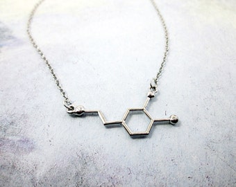 Silver Dopamine Molecules Necklace Serotonin Necklace Science Student Graduation Gift Chemistry Jewelry DNA Necklace Biochemistry Jewelry