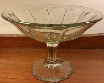 Clear Glass Panel Compote with Polygon Base