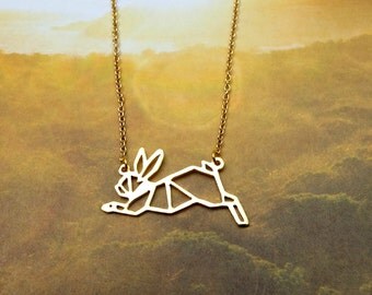 Running Rabbit, Bunny Necklace, Origami necklace, Rabbit necklace, Animal Necklace, Pet Jewelry, Pet Mom, Rabbit Gift, Gift under 30