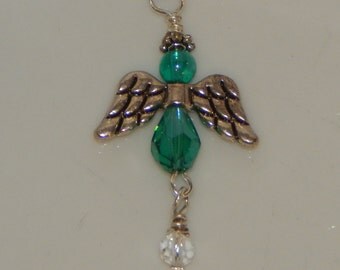 Teal crystal angel necklace. handmade jewelry, angel jewelry, religious jewelry, crystal jewelry, swarovski crystals, gifts for her, spirit