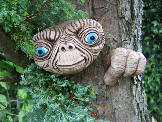E.T Tree Face. Handmade sculpture statue by TheTreeFacePeople