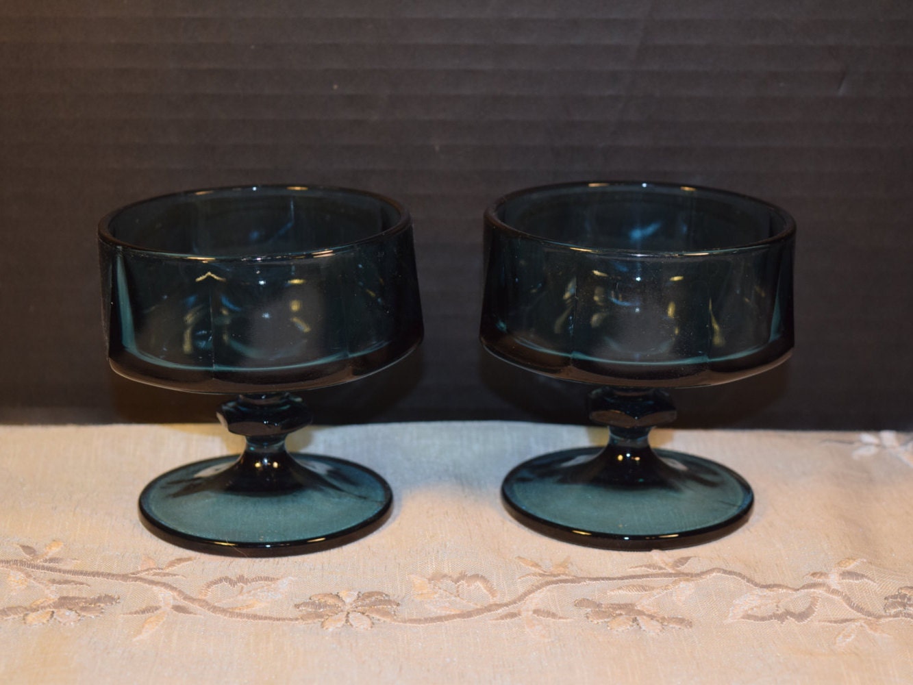 Teal Dessert Glass Bowls Vintage 2 Blue Green Dishes Teal