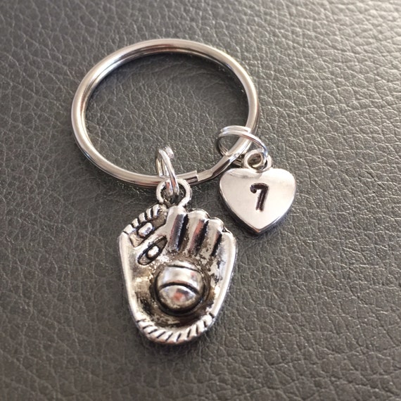 baseball keychain with player number softball mitt and ball