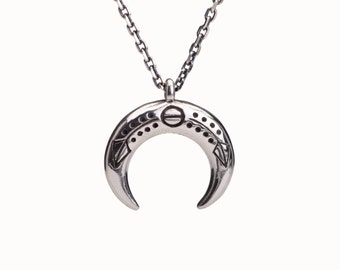 Double Horn Necklace in Sterling Silver Charm Horns Boho Jewelry - FPE021