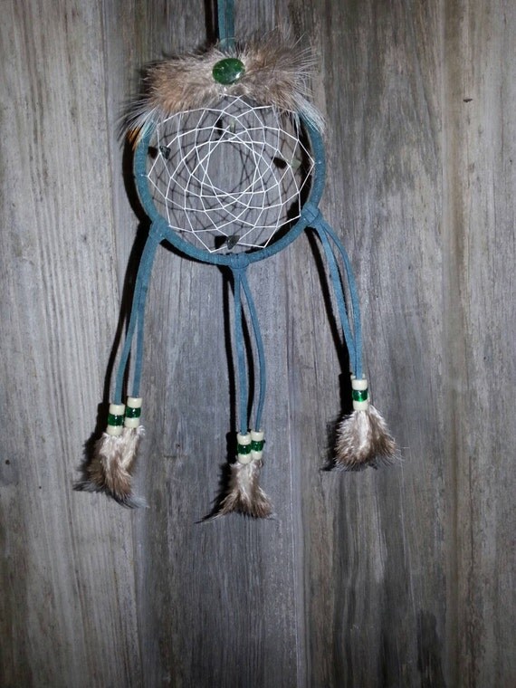Green Hair Quartz Dream Catcher with Green Leather Lace