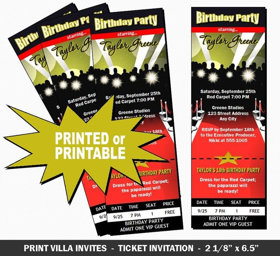 Red Carpet Paparazzi Ticket Invitation by PrintVillaInvites