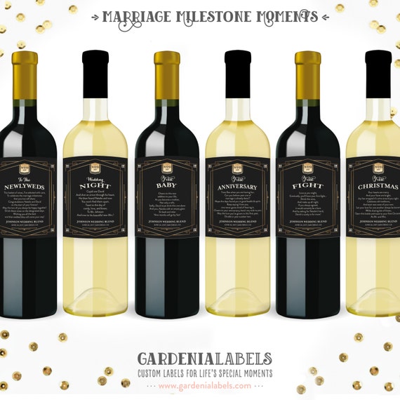 Marriage Milestone Wine Labels Wedding Wine by GardeniaLabels