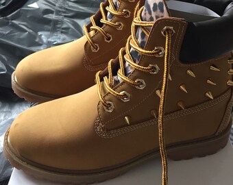 Leopard Print Spiked Combat Ankle Boots (Women/Big Kids)