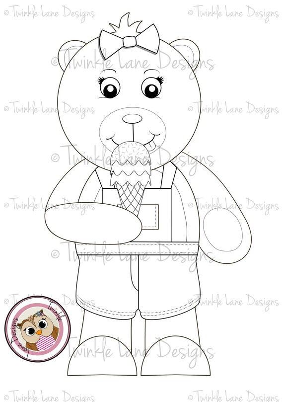 Ice Cream Teddy Bear Digital Stamp Summer by TwinkleLaneDesigns