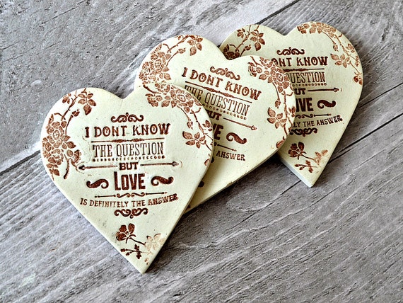 Rustic wedding  favours Love  quote  fridge magnet Clay heart