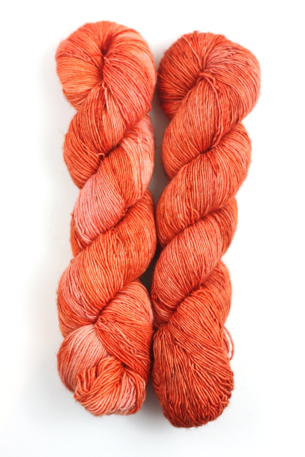 Hand Dyed Yarn. Orange. 100 Superwash Merino. 400 yds. Single
