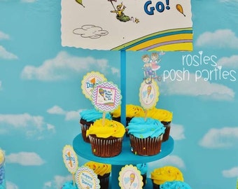Dr Seuss Oh The Places You'll Go Baby Shower Birthday Wood Cupcake Stand Tower for Birthday of Baby Shower Themed Parties