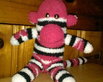 Red/Black/White with Red Kisses Striped Sock Monkey