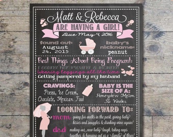 Baby Shower Chalkboard Sign, It's A Girl, Custom Baby Shower Poster, Baby Shower Keepsake, Baby Shower Decor - Pink & Gray { DIGITAL FILE}