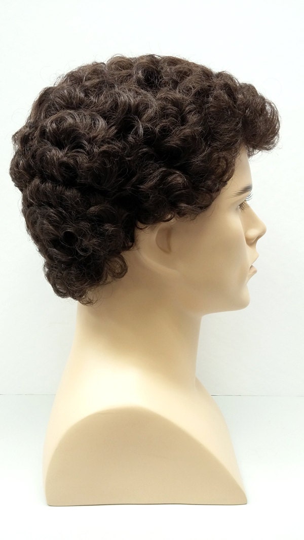 Brown Short Curly Men's Wig. Synthetic Fashion Wig.