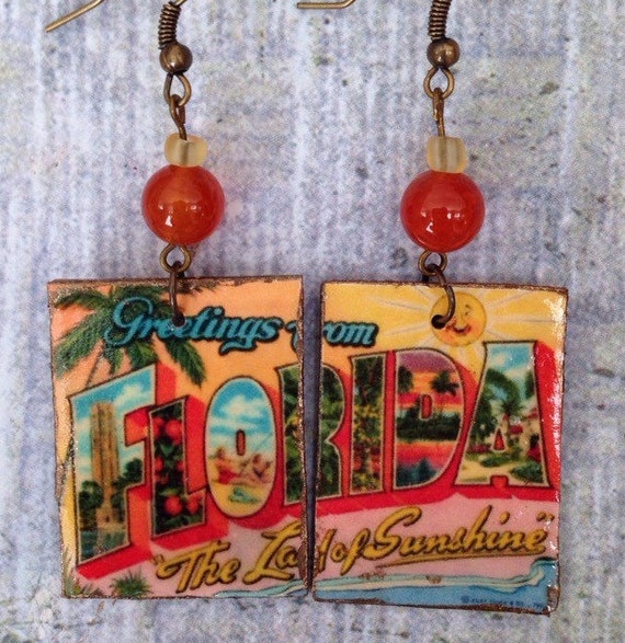 box decoupage cereal Up Florida cycled Earrings decoupage box cereal earrings