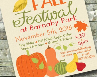 FALL Festival ~ HARVEST FEST ~ Church or Community Event ~ 5x7 Invite ~ 8.5x11 Flyer ~ 11x14 Poster ~ 300 dpi Digital Invitation