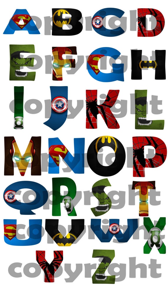 SUPERHERO Alphabet Clipart PNG Printable by KidsDigitalDownloads