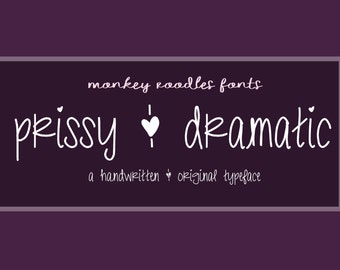 Digital Font Download-Handwritten Font for Commercial Use- "Prissy & Dramatic"- True Type Font, Open Type Font