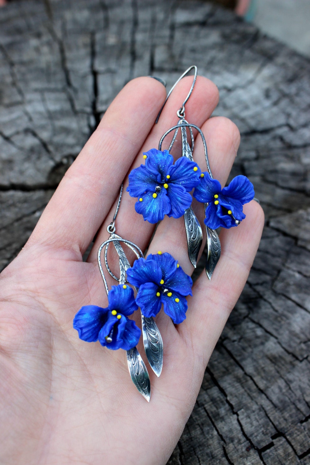 Floral jewelry from polymer clay and 925 silver by Jewelrylimanska