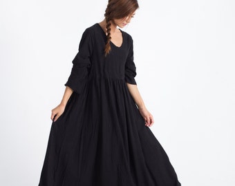 Women's Loose maxi dress linen cotton pullover Linen kaftan linen caftan plus size clothing large size dress Custom_made dress A16