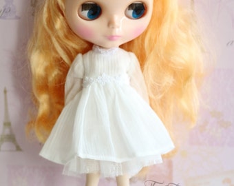 Blythe dress, Blythe One Piece Dress, Blythe white dress, Lolita vintage blythe outfit, 1/6 Doll Miniature rustic Mori Handmade doll dress