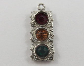 Traffic Light With Stones Sterling Silver Vintage Charm For Bracelet
