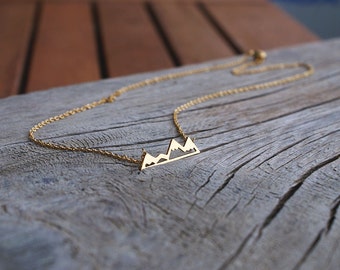 Gold Mountains Necklace, Snowy Peak Mountains Necklace, Mountains Pendant, Small Tiny Necklace, Minimal Necklace, Layering Necklace Festival
