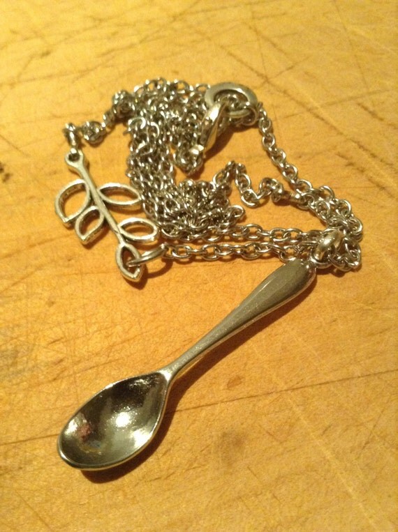 Snuff Spoon Leaf Necklace Snuff Spoon Utencil by YouFactorDesign
