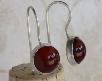 Carnelian Earrings, Sterling Silver Carnelian Earrings, Gemstone Earrings, Carnelian Jewelry, Orange Earrings, Everyday Earrings