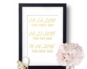 wedding dates sign, important dates sign, Gold foil Wedding signs, Gold Foil Print, Love Story, The first day, the yes day, Wedding print