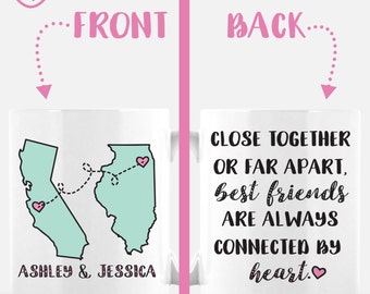 Best Friend Long Distance Coffee Mug | Best Friends Long Distance | 11 oz, 15 oz, or 12 oz | Personalized with Cities, States, & Names