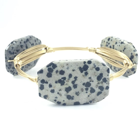 Dalmatian Jasper Wire Wrapped Bracelet by CourtneyAndCourtnie