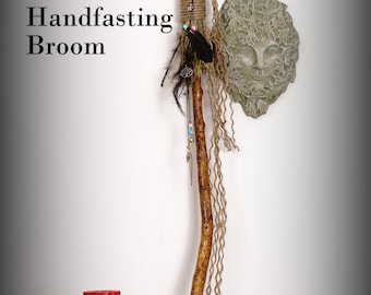 Witches broom, broom, besom, handfasting broom, magic broom, shaman stick with feathers, charms, crystals, stones, hand made one of a kind.