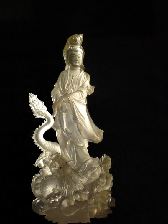 Kwan Yin Quan Yin Guanyin Frosted Acrylic Statue Sculpture