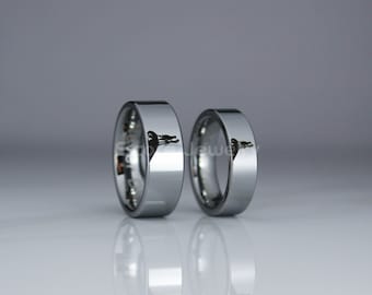 couple set 2 rings tungsten bands with flat edge jack sally design rings 8mm - Nightmare Before Christmas Wedding Rings couple set 2 rings tungsten bands with flat edge jack sally design rings 8mm - Nightmare Before Christmas Wedding Rings