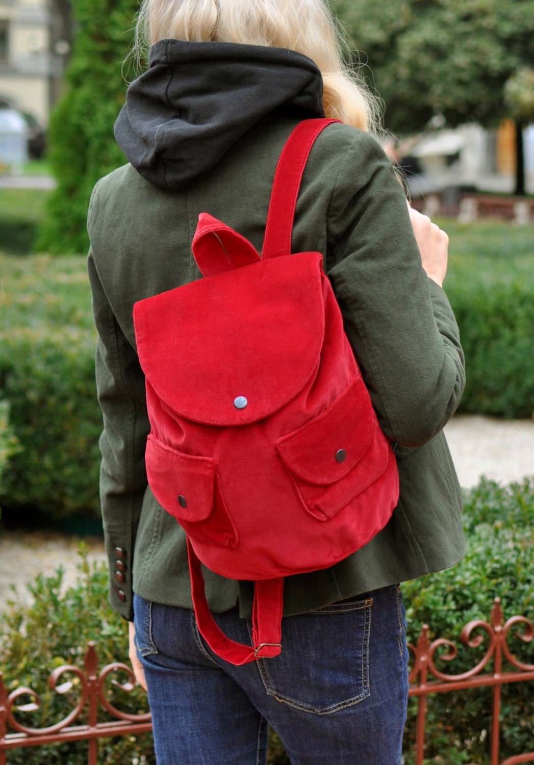 Red Velvet Backpack Vinous Red Bag Wine Red backpack by NAZVA