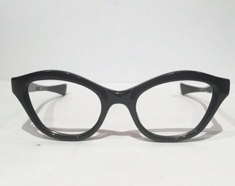 Vintage New Old Stock 50s Black Cat Eye Glasses, Black Frame France Cateye Eyeglasses, NOS, Horn Rimmed Frames, Rockabilly Hipster Pin Up
