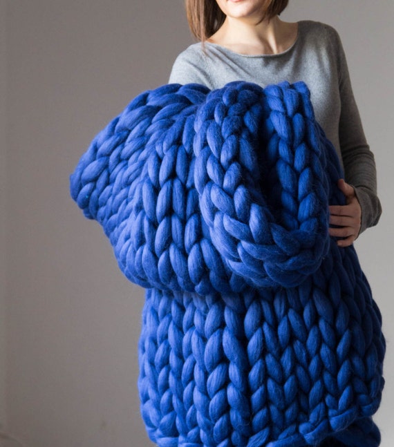 Chunky knit Blanket. Knitted blanket. Merino Wool Blanket.