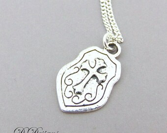 Shield Necklace, Silver Shield Pendant, Silver Charm Necklace, Shield Chain, Medievil Jewellery, Medievil Necklace