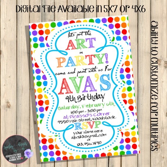 Art Party Invite Art Party Invitation Art by SquishyDesignsbyMe