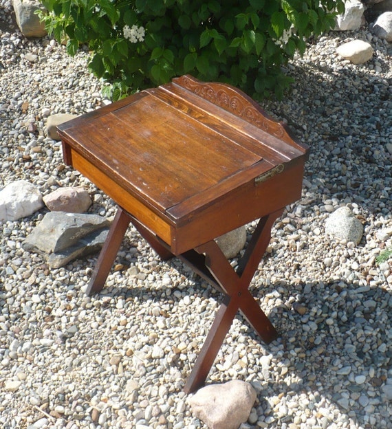 Antique School Desk Childs Wood Desk with Slate Double Hinged